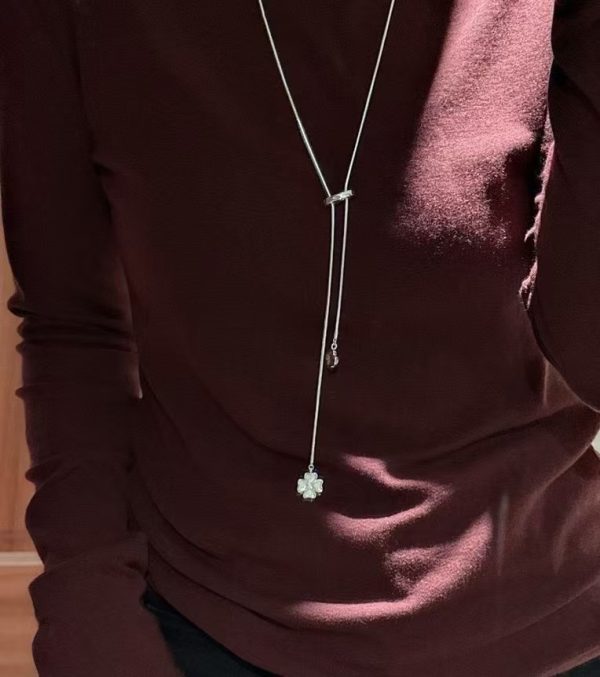 Wholesale 925 Sterling Silver Four-leaf Clover Adjustable Sweater Necklace - Image 6