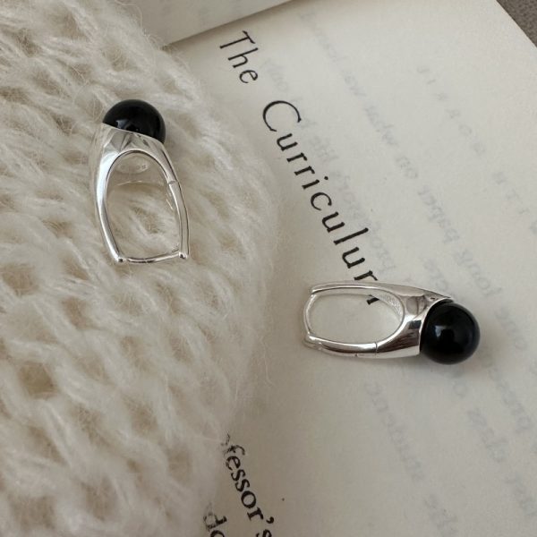 Wholesale 925 Sterling Silver Black Agate Earrings