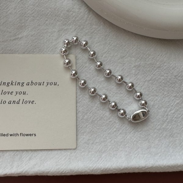 Wholesale 925 Sterling Silver Round Bead Ingot Bracelet - Image 2