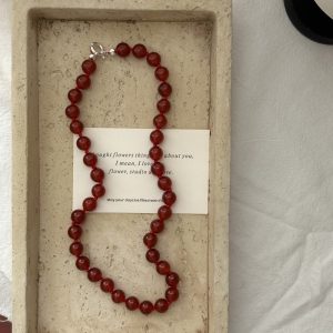 Wholesale 925 Sterling Silver Red Agate Bead Necklace