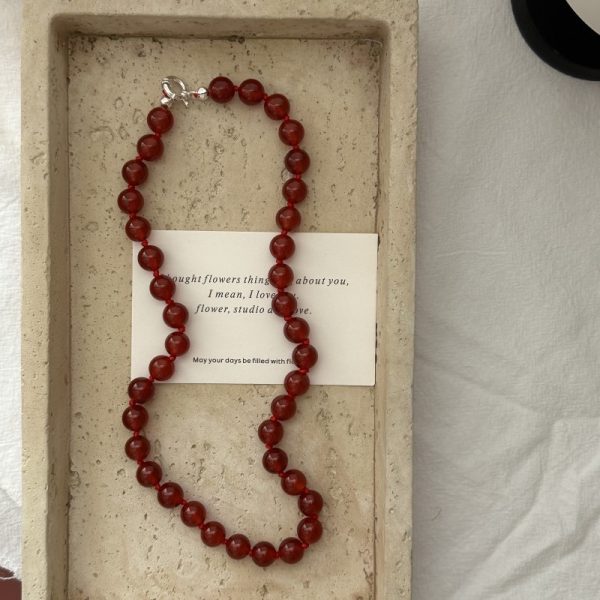 Wholesale 925 Sterling Silver Red Agate Bead Necklace
