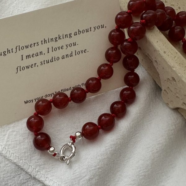 Wholesale 925 Sterling Silver Red Agate Bead Necklace - Image 2