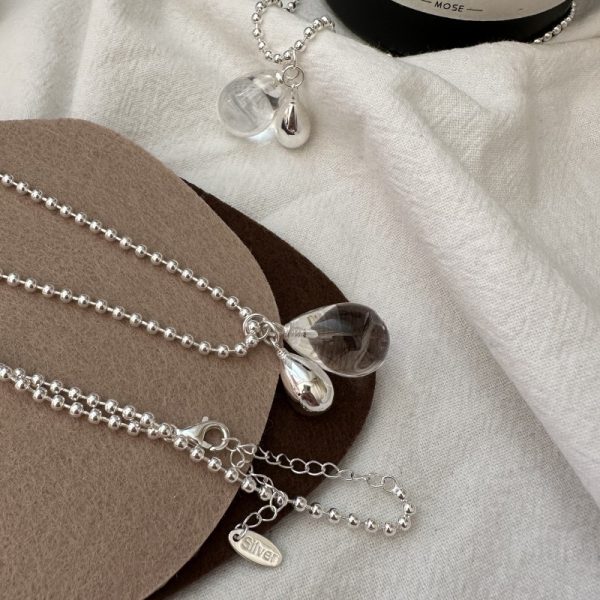 Wholesale 925 Sterling Silver Rock Crystal Quartz Drop Necklace