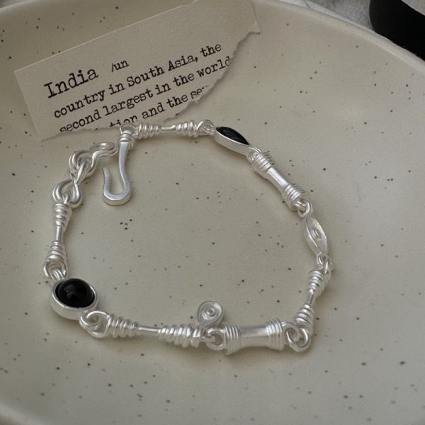 Wholesale 925 Sterling Silver Black Agate Bracelet