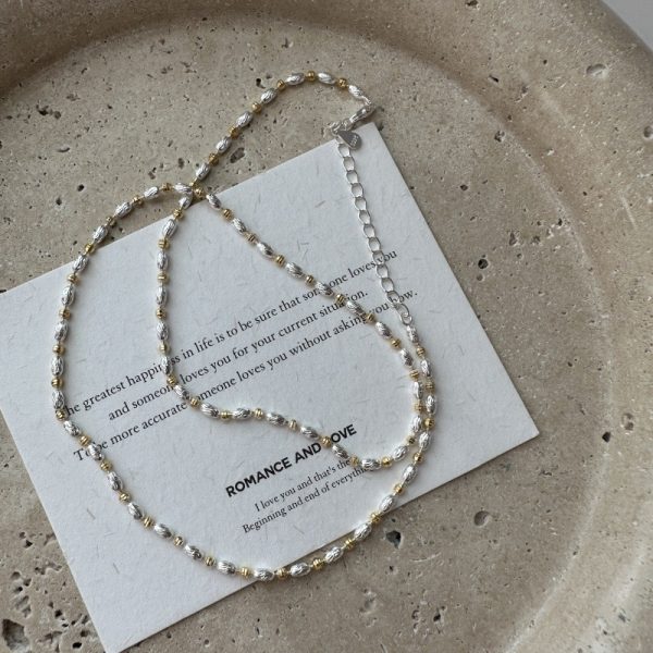 Wholesale 925 Sterling Silver Gold&Silver Bead Necklace