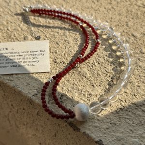 Wholesale 925 Sterling Silver White Crystal Red Agate Necklace