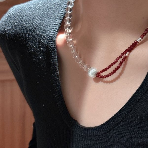 Wholesale 925 Sterling Silver White Crystal Red Agate Necklace - Image 4