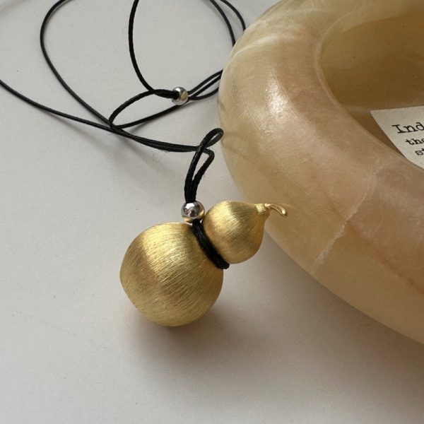 Wholesale 925 Sterling Silver Brushed Gourd Black Rope Necklace - Image 2