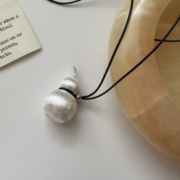 Wholesale 925 Sterling Silver Brushed Gourd Black Rope Necklace - Image 3