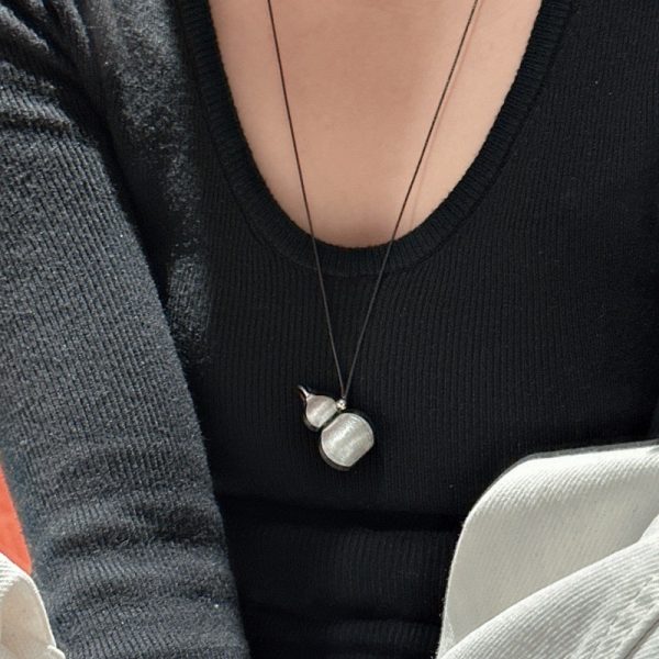Wholesale 925 Sterling Silver Brushed Gourd Black Rope Necklace - Image 5