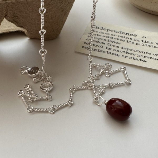 Wholesale 925 Sterling Silver Red Stone Necklace