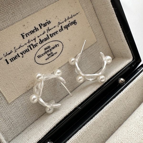 Wholesale 925 Sterling Silver Pearl Leaf Earrings - Image 2