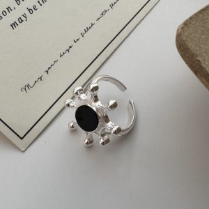 Wholesale 925 Sterling Silver Ferris Wheel Black Agate Ring