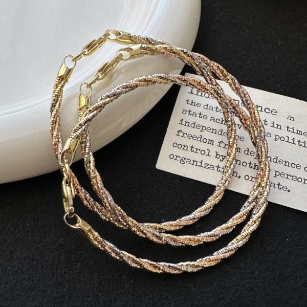Wholesale 925 Sterling Silver Tricolor Twining Bracelet
