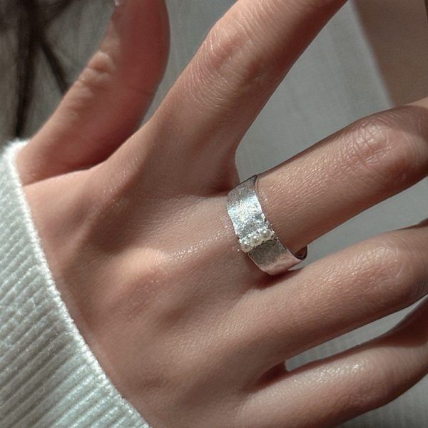 Wholesale 925 Sterling Silver Brushed Pearl Ring - Image 5