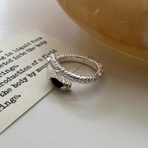 Wholesale 925 Sterling Silver Black White Zircon Ring