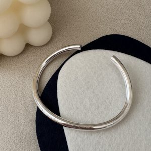 Wholesale 925 Sterling Silver Irregular Glossy Adjustable Bangle