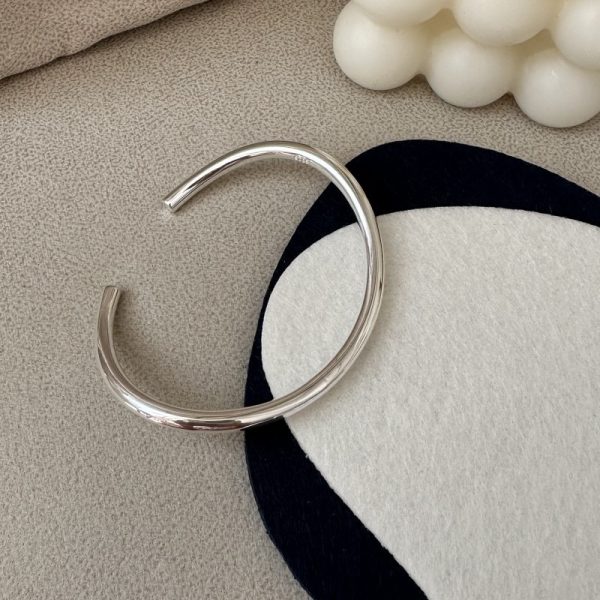 Wholesale 925 Sterling Silver Irregular Glossy Adjustable Bangle - Image 2