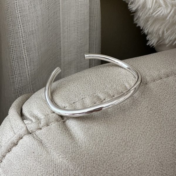 Wholesale 925 Sterling Silver Irregular Glossy Adjustable Bangle - Image 3