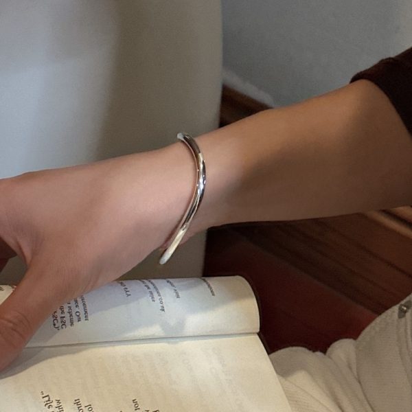 Wholesale 925 Sterling Silver Irregular Glossy Adjustable Bangle - Image 4