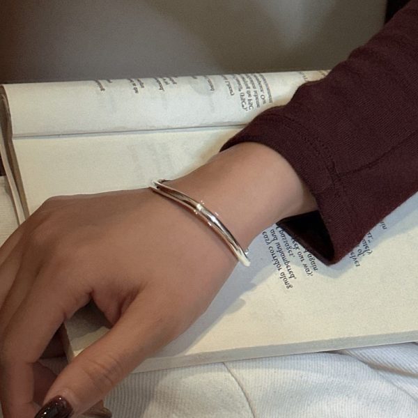 Wholesale 925 Sterling Silver Irregular Glossy Adjustable Bangle - Image 5