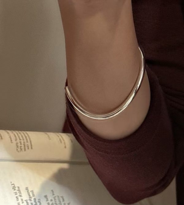 Wholesale 925 Sterling Silver Irregular Glossy Adjustable Bangle - Image 6