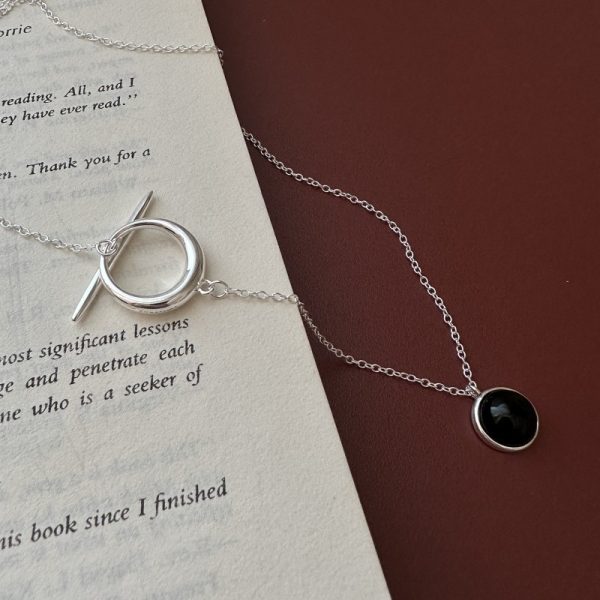 Wholesale 925 Sterling Silver Black Agate OT Necklace