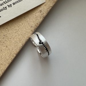 Wholesale 925 Sterling Silver Black Zircon Wide Ring