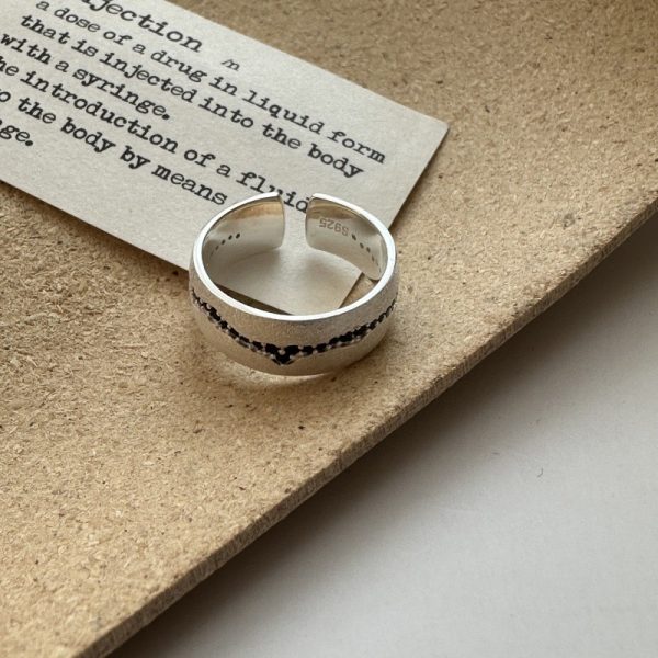 Wholesale 925 Sterling Silver Black Zircon Wide Ring - Image 2