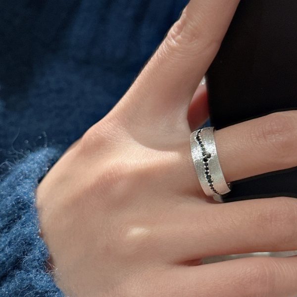 Wholesale 925 Sterling Silver Black Zircon Wide Ring - Image 4