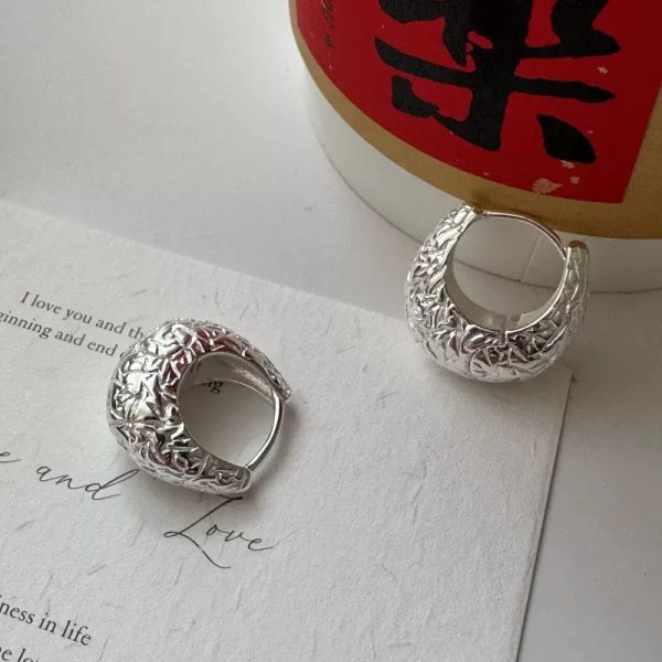 Wholesale 925 Sterling Silver Textured Hoop Earrings - Image 2