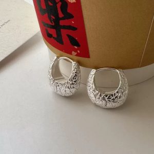 Wholesale 925 Sterling Silver Textured Hoop Earrings