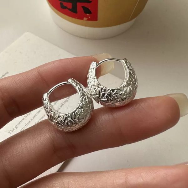 Wholesale 925 Sterling Silver Textured Hoop Earrings - Image 3