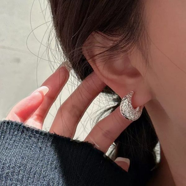 Wholesale 925 Sterling Silver Textured Hoop Earrings - Image 4