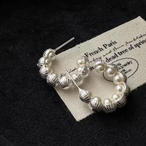Wholesale 925 Sterling Silver Pearl Hoop Earrings
