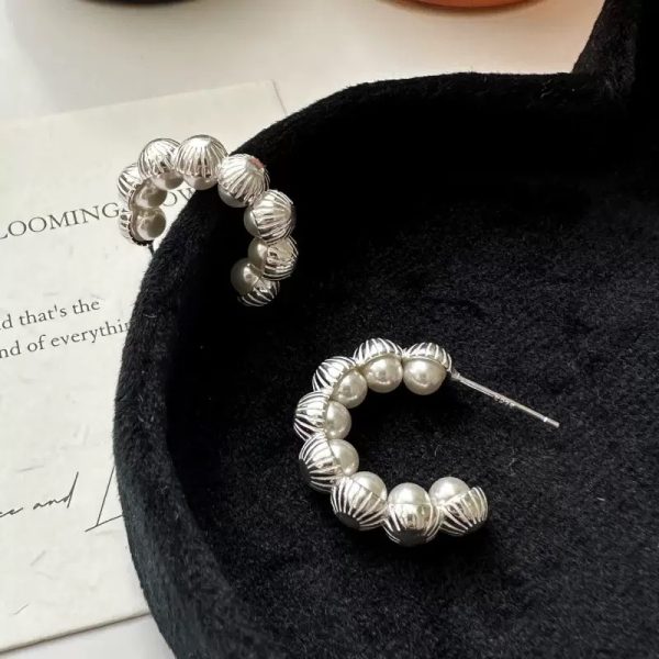 Wholesale 925 Sterling Silver Pearl Hoop Earrings - Image 2