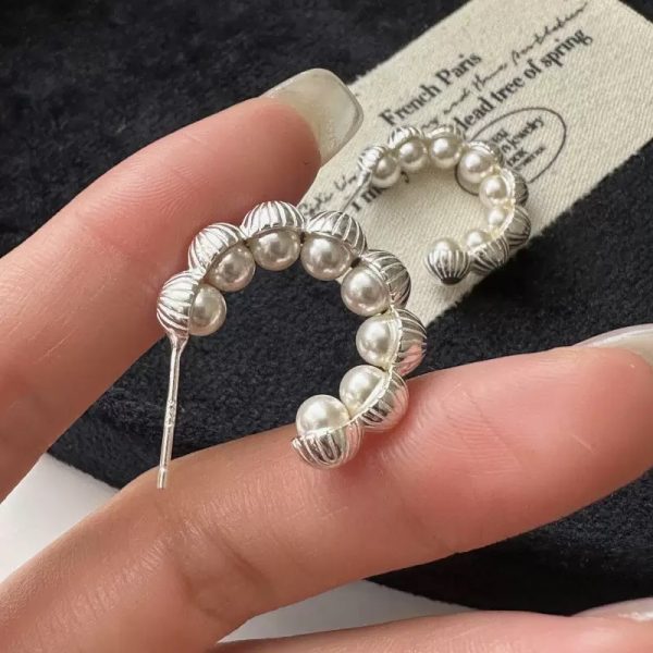 Wholesale 925 Sterling Silver Pearl Hoop Earrings - Image 3