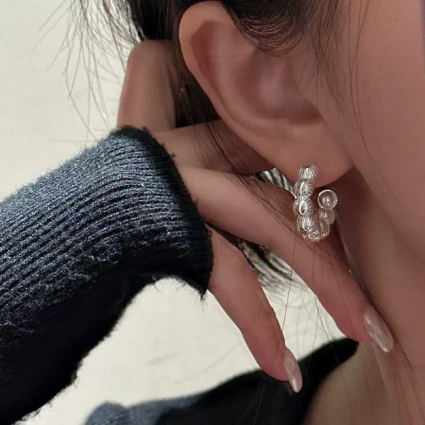 Wholesale 925 Sterling Silver Pearl Hoop Earrings - Image 5