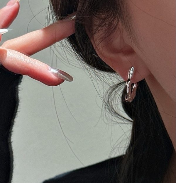 Wholesale 925 Sterling Silver Textured Irregular Earrings - Image 4
