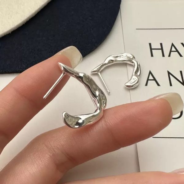 Wholesale 925 Sterling Silver Textured Irregular Earrings - Image 3