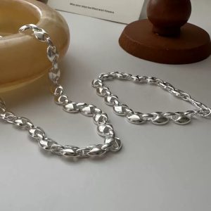 Wholesale 925 Sterling Silver Rectangular Chunky Necklace & Bracelet