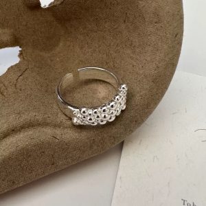Wholesale 925 Sterling Silver Beaded Open Adjustable Ring