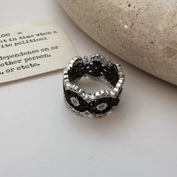 Wholesale 925 Sterling Silver Black Rhodium Lace Zircon Ring - Image 2