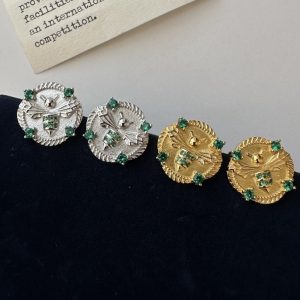 Wholesale 925 Sterling Silver Bee With Green Zircon Earrings