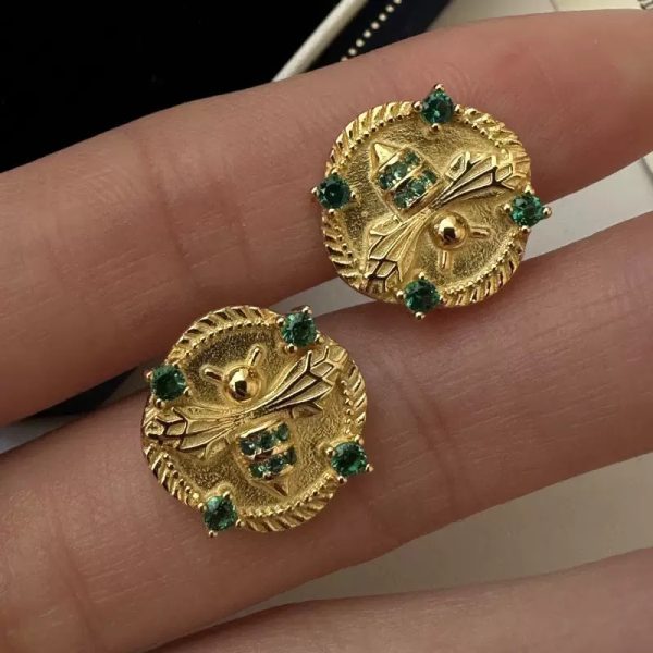 Wholesale 925 Sterling Silver Bee With Green Zircon Earrings - Image 2