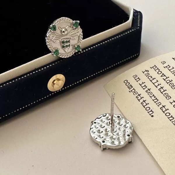 Wholesale 925 Sterling Silver Bee With Green Zircon Earrings - Image 3