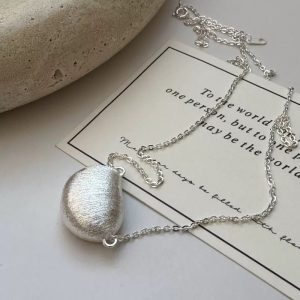 Wholesale 925 Sterling Silver Hollow Brushed Bean Necklace