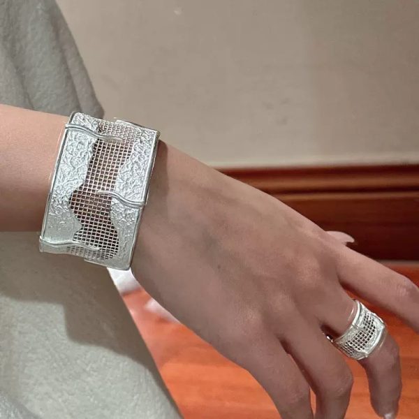 Wholesale 925 Sterling Silver Hollow Mesh Bangle&Ring - Image 5