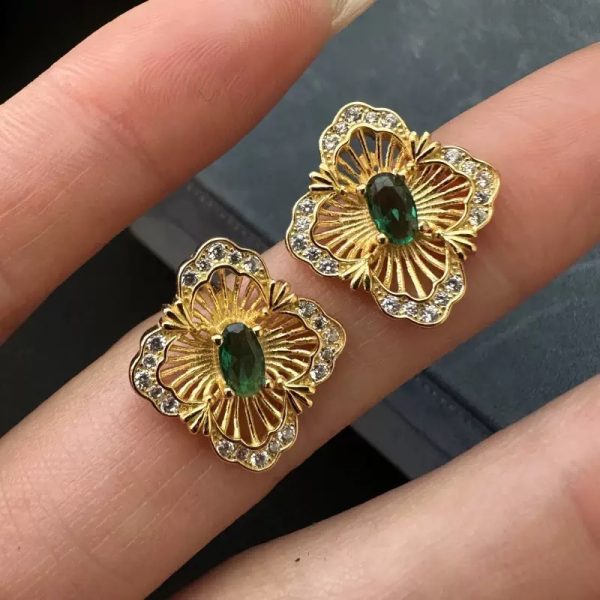 Wholesale 925 Sterling Silver Green Zircon Vintage Earrings - Image 2