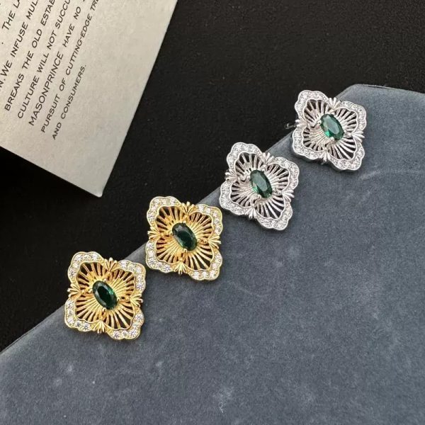 Wholesale 925 Sterling Silver Green Zircon Vintage Earrings